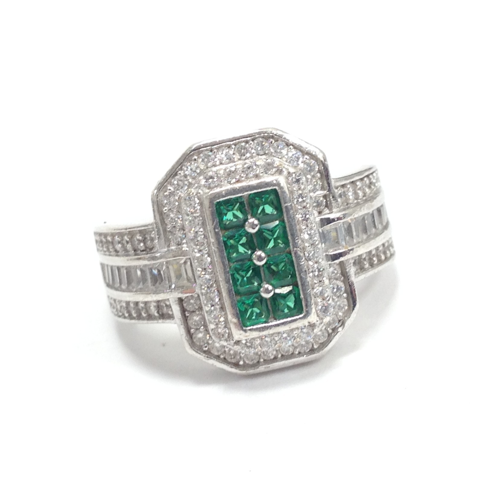 Fuzion Creations FZN Signed 925 Sterling Silver Green & Clear CZ Ring Size 7