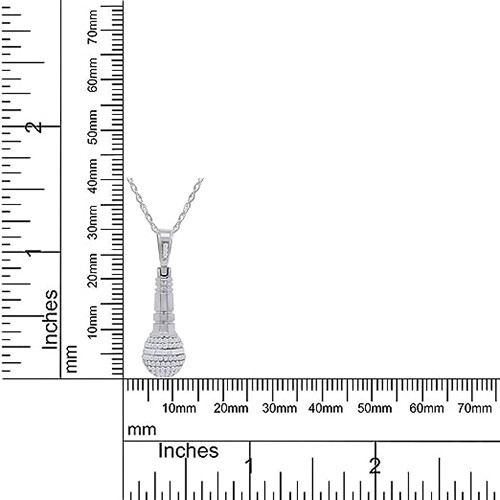 Microphone Pendant 18″ Necklace 925 Sterling Silver Round Cut Cubic Zirconia