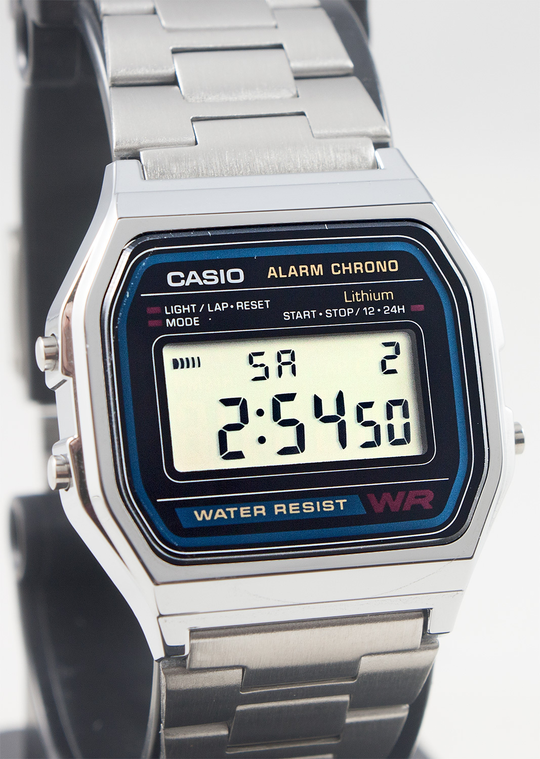 Casio A158W-1 Digital Steel Band Watch Stainless Alarm Stopwatch Casual New
