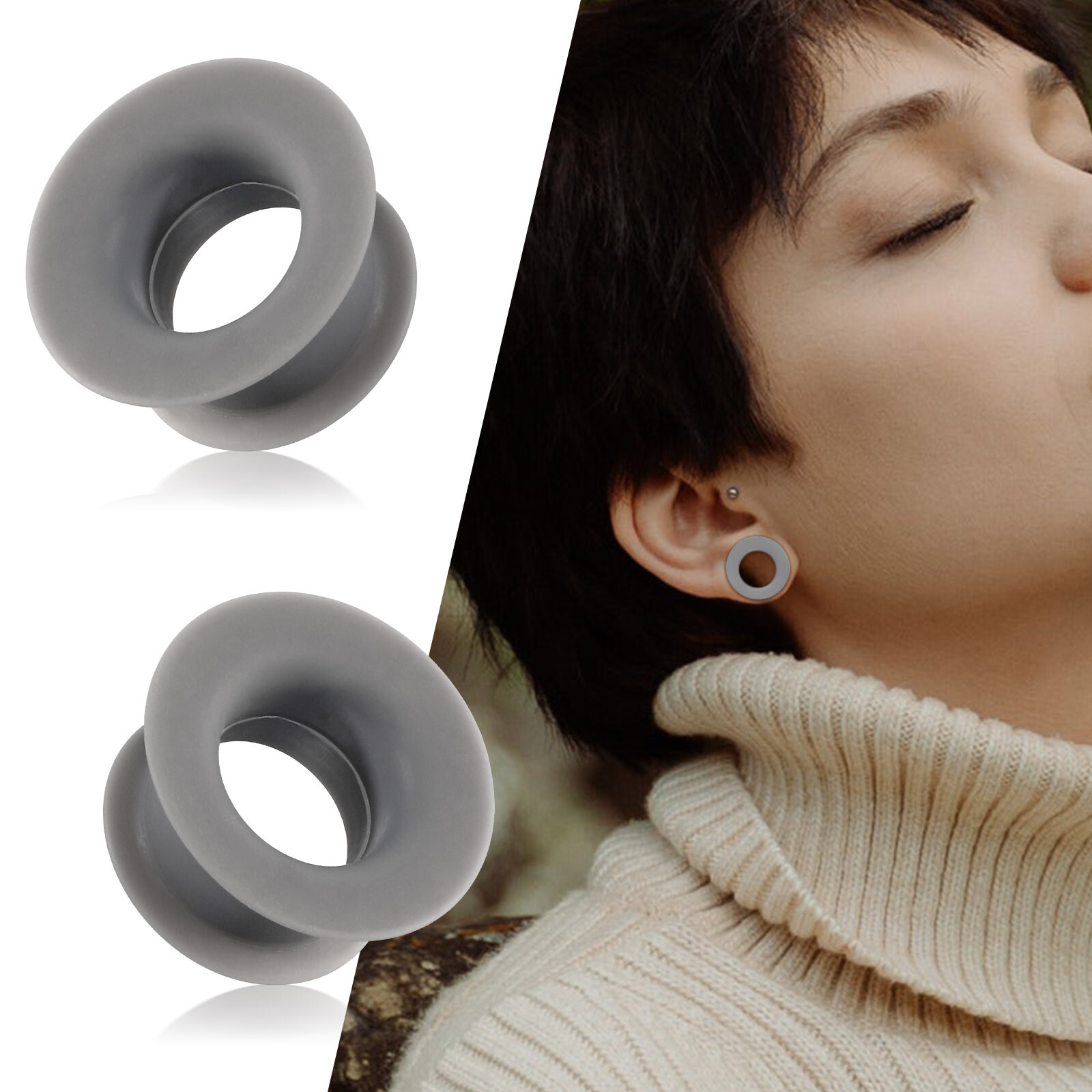 2pcs Hard Silicone Flesh Tunnels Ear Gauges Plugs Ear Skin Stretching Piercing