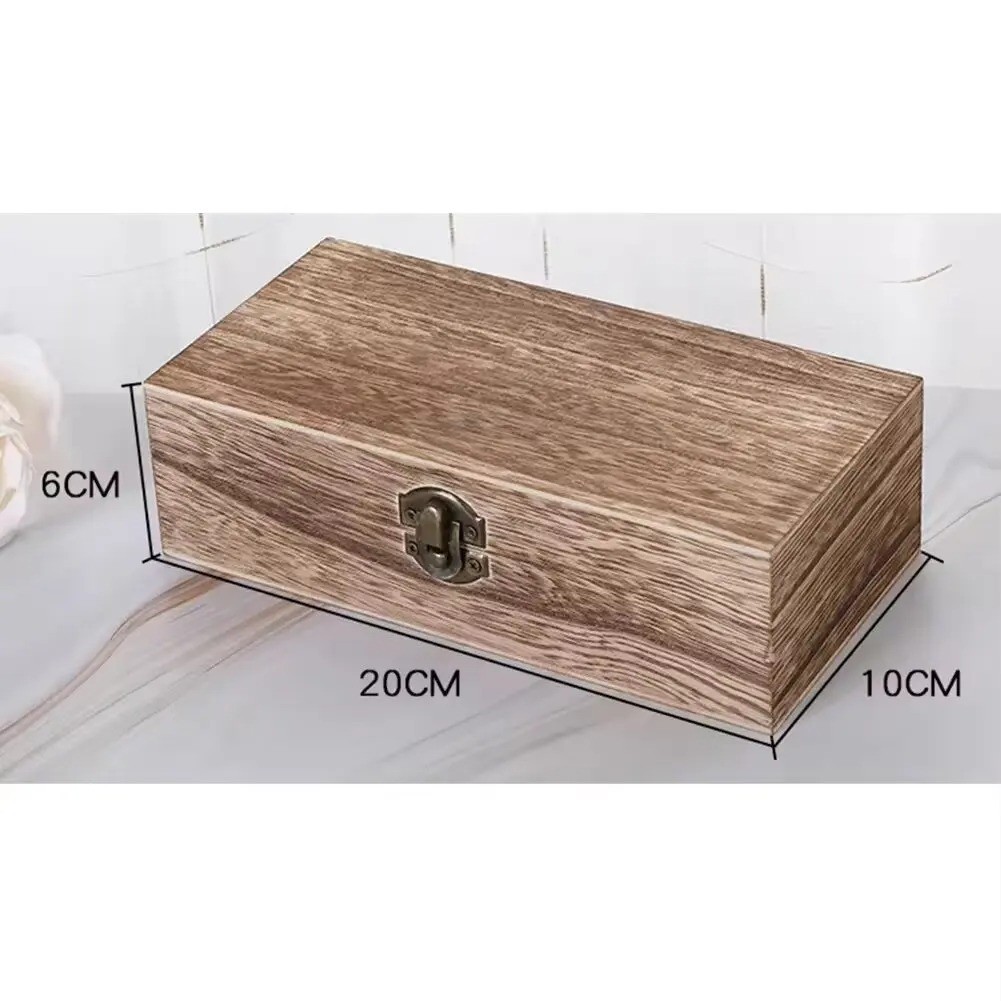 Vintage Wooden Storage Box Rectangular Clamshell Jewelry Keepsake Gift Organizer