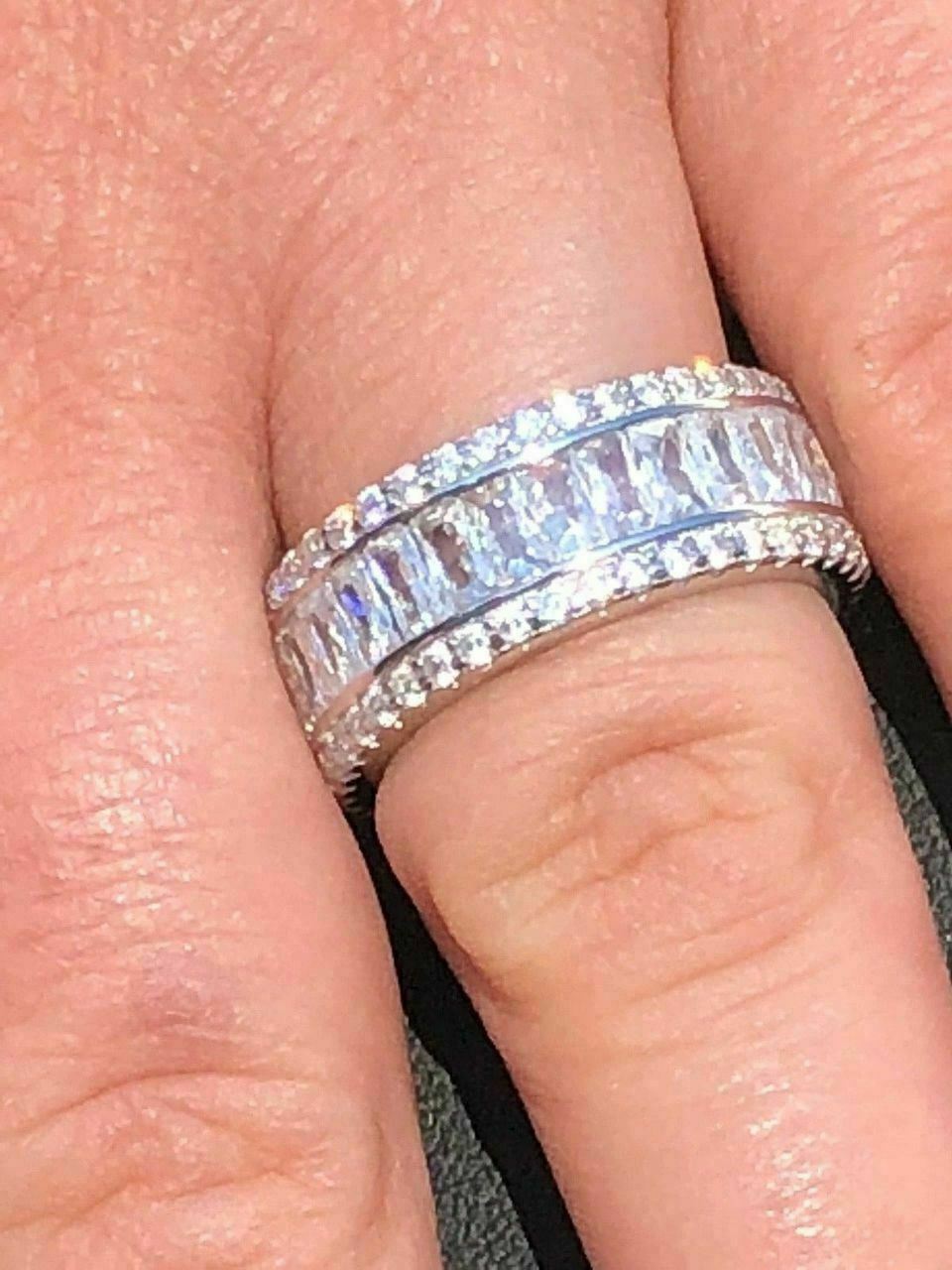 Anillo De PLATA 925 Maciza Con Diamantes Baguette Simulados Bañado en Oro 14K