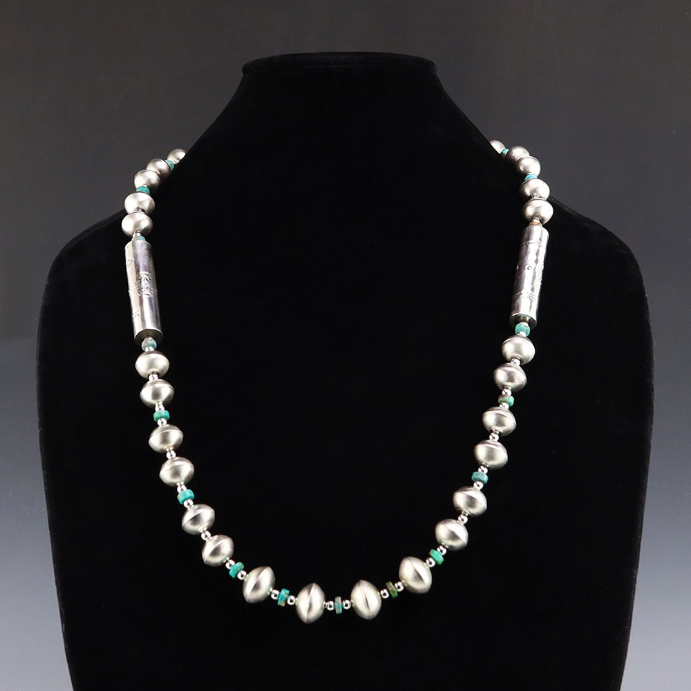NATIVE AMERICAN NAVAJO STERLING SILVER BEAD NECKLACE SET BY SHANEEN BEGAY
