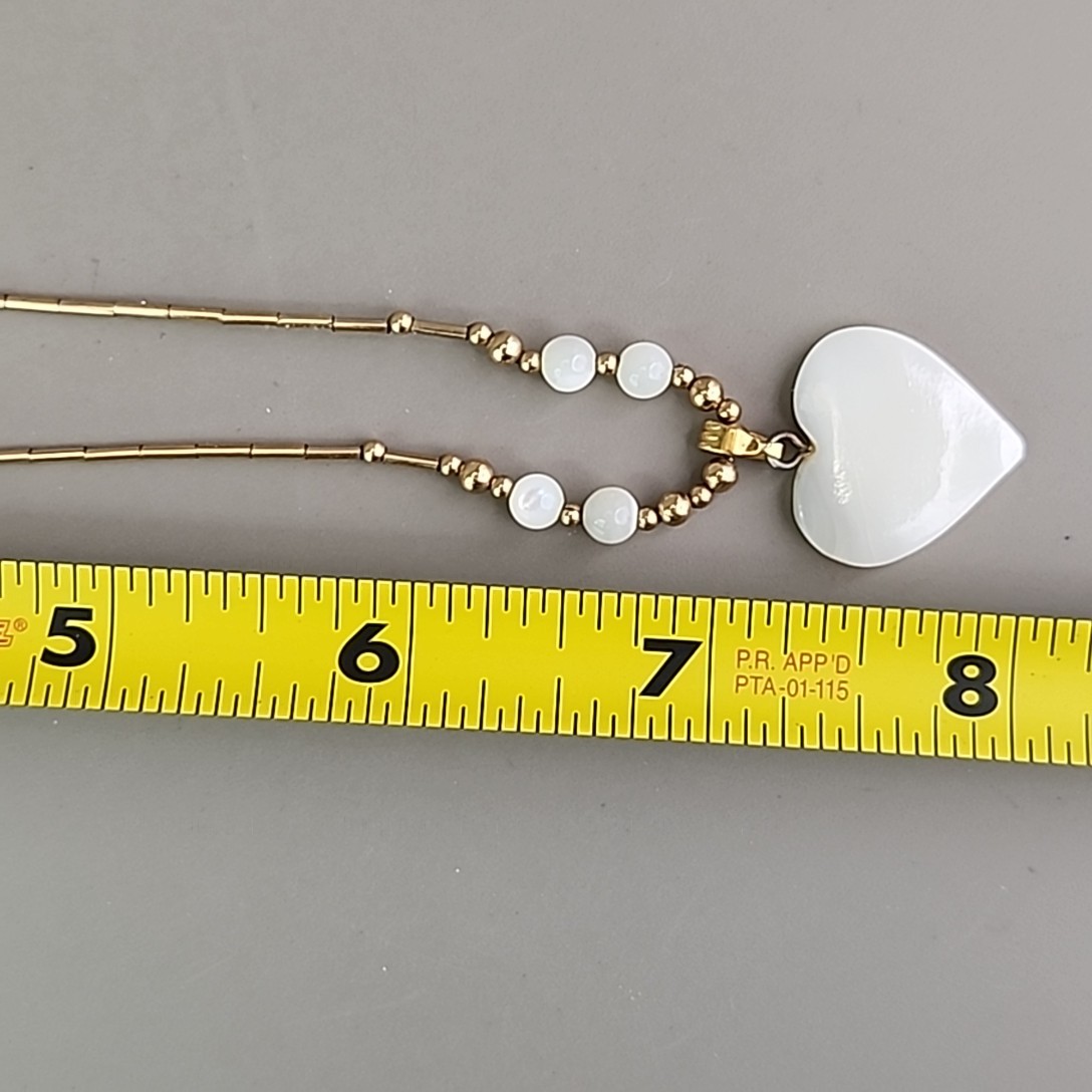 Vintage Mother of Pearl Heart Necklace Beaded Gold Filled Short 15″
