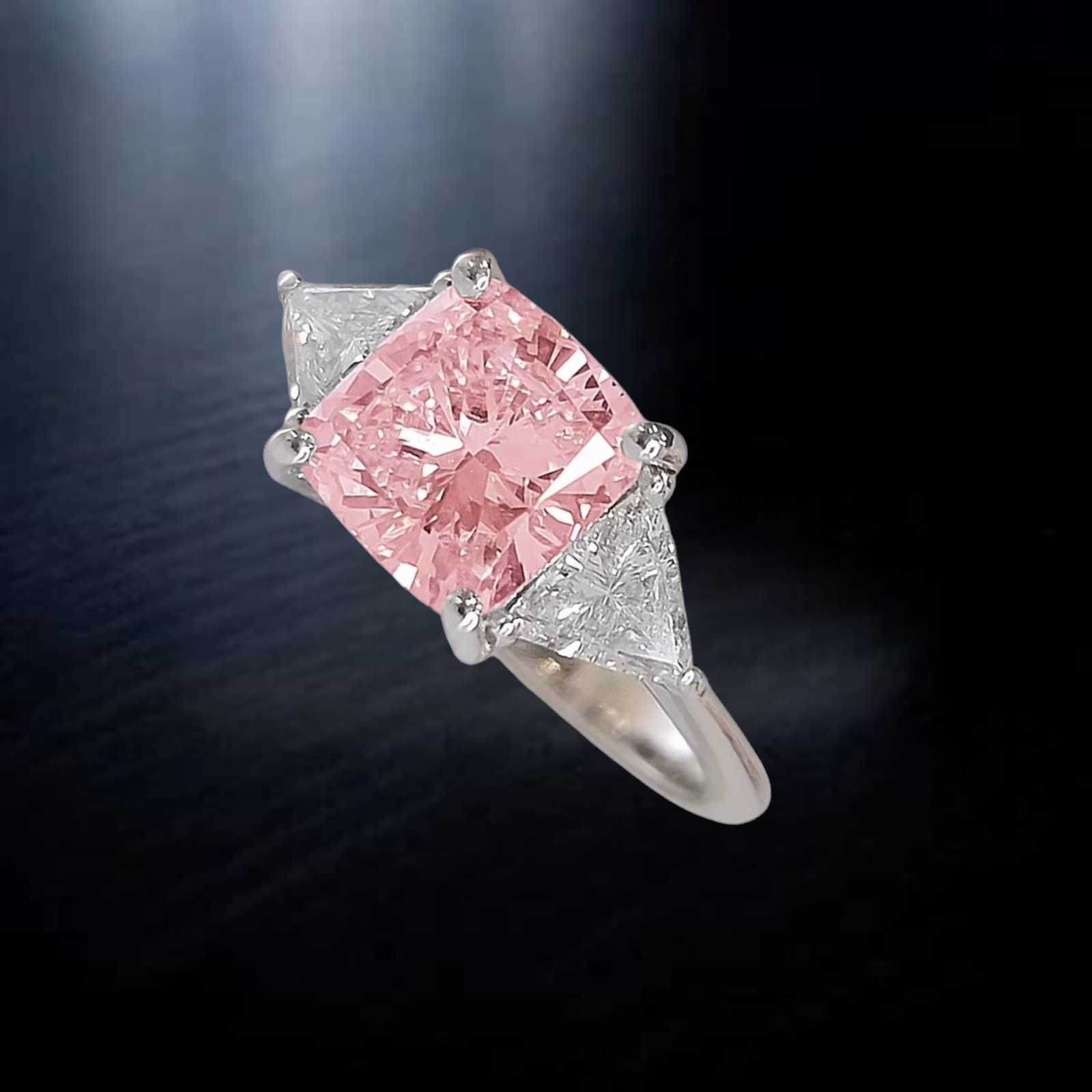 Cushion Cut 4.20 Ct Fancy Vivid Pink IGI Lab Created Diamond Ring 18k White Gold