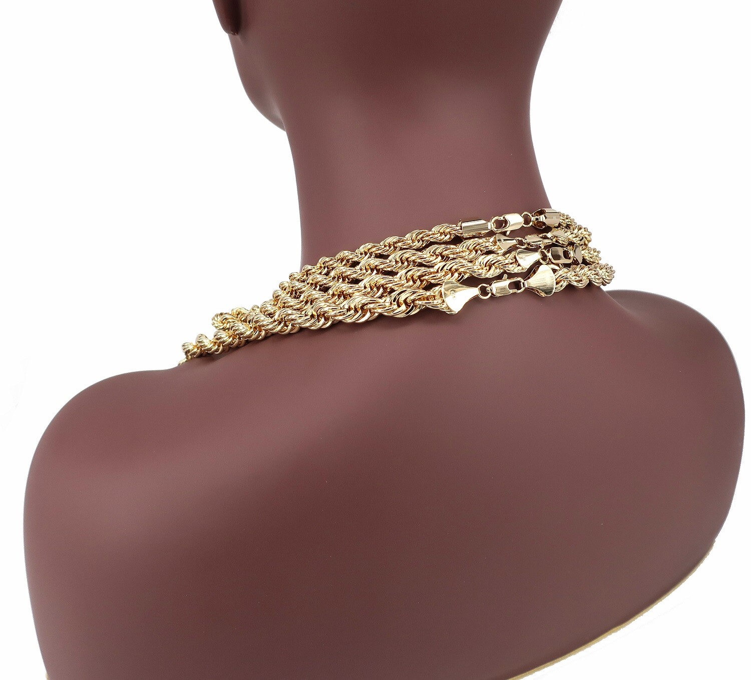 14k Yellow Rope Chain Necklace Bracelet Run DMC 7mm 8mm 9mm 10mm Gold Plated