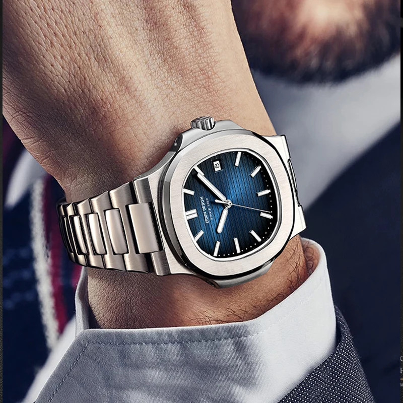 DIDUN Japan Quartz Watches Men Stainless Steel Military Watch Causal Fashion Bus