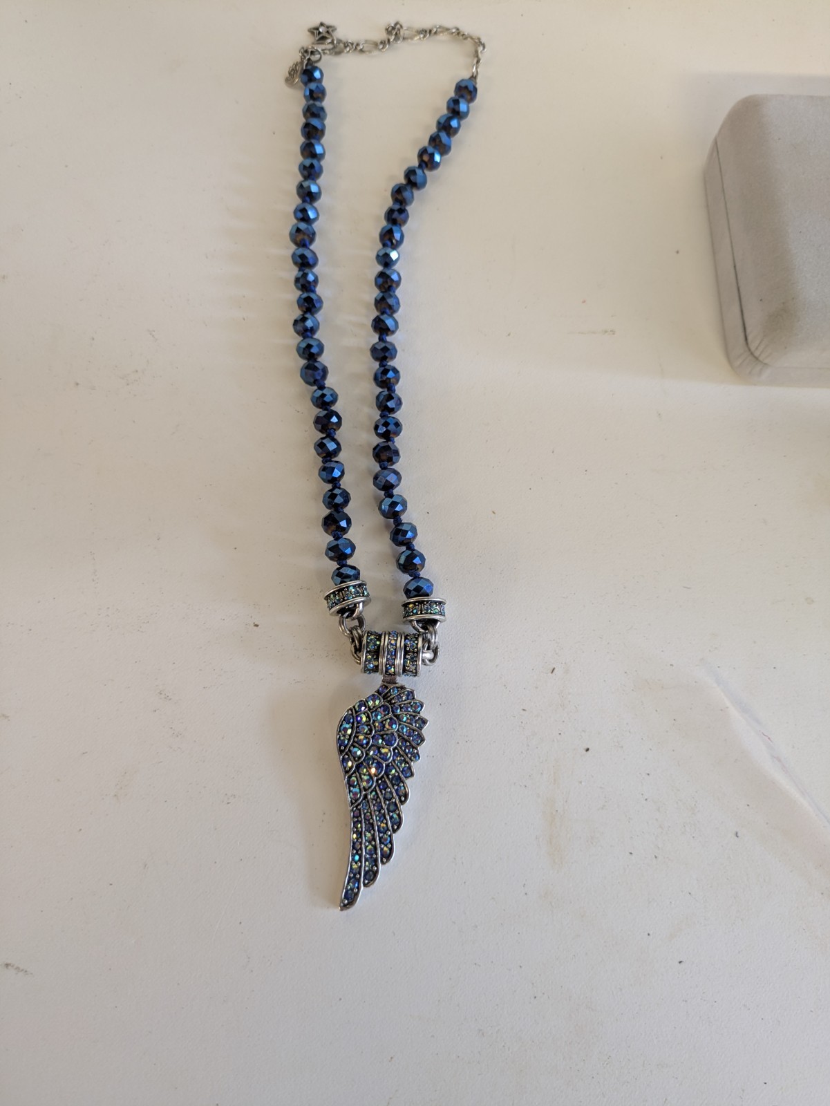 Kirks Folly Fly Home Angel Wing Crystal Beaded Necklace Iridescent Blue AB