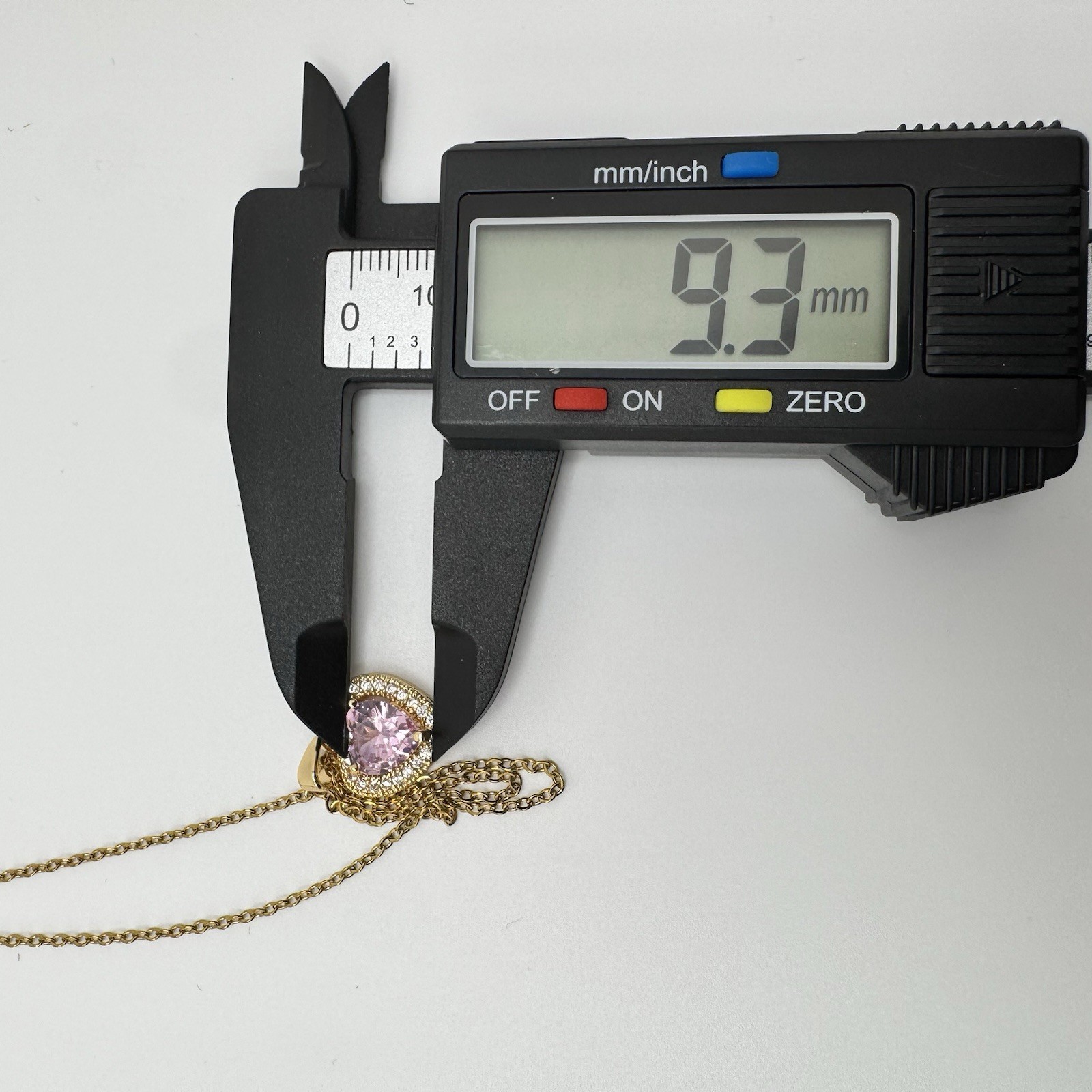 Gold Toned, Stainless Steel Necklace, Pink Heart CZ Pendant 16 In