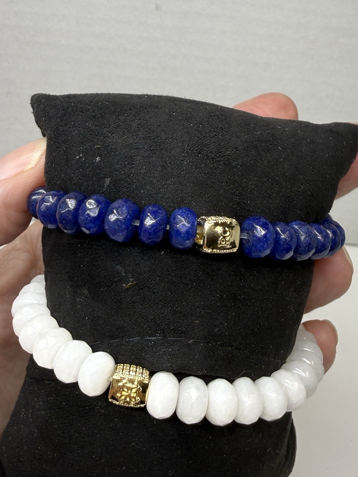 Rustic Cuff 2 Piece Blue & White Natural Stone Beaded Charm Bracelet Set New