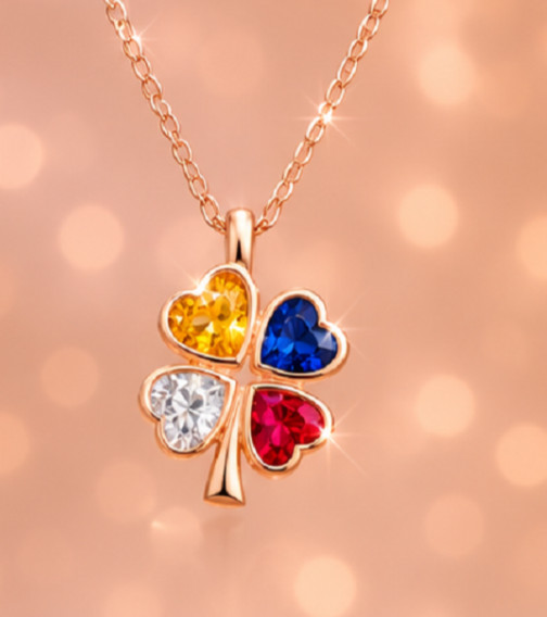 4ct Heart Simulated Pink Yellow Blue Sapphire/CZ Clover Pendant Rose Gold Plated