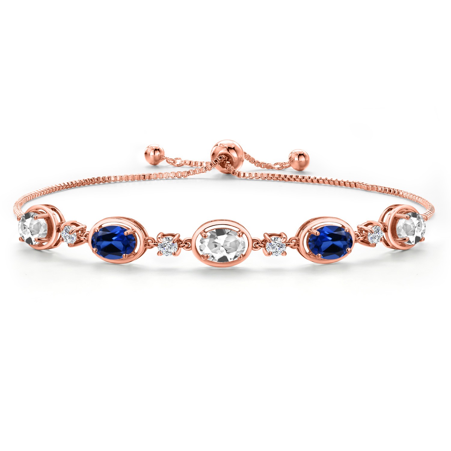 18K Rose Gold Plated Silver White Created Sapphire and Created Sapphire and Lab