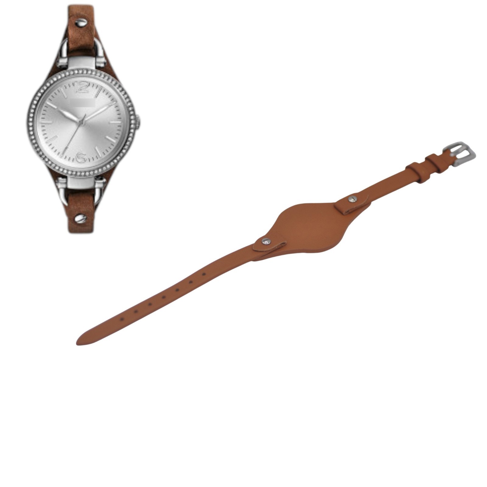 8mm Brown Leather Watch Strap For Fossil Georgia ES3619