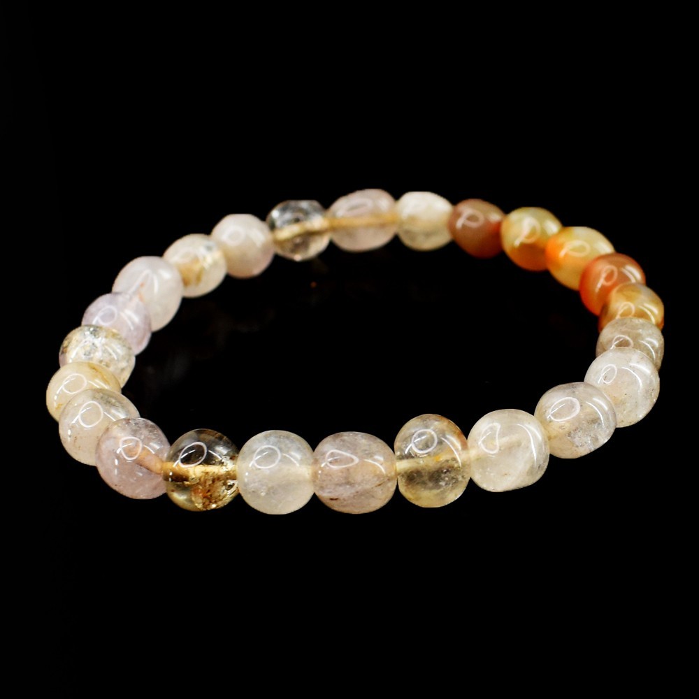 Awesome 100.00 Cts Golden Rutile Quartz Stretchable Bracelet Beaded VK 46 AZ6