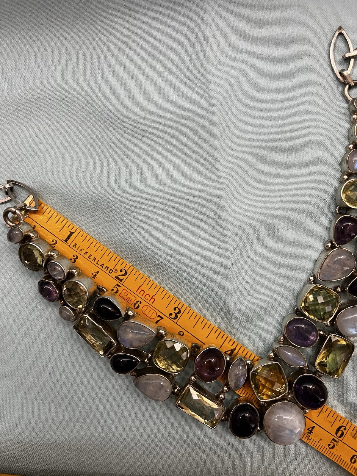 Sterling Silver Multi-gem Moonstone Tourmaline Amethyst Necklace Healing 96 Gram