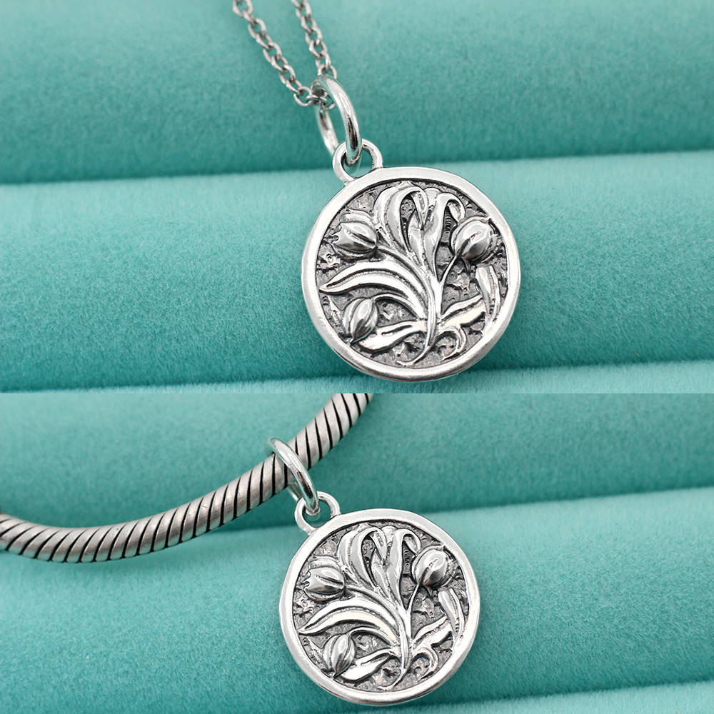 925 Sterling Silver Tulip Flower Pendant Charm Coin Fit Necklace Bracelet Chain