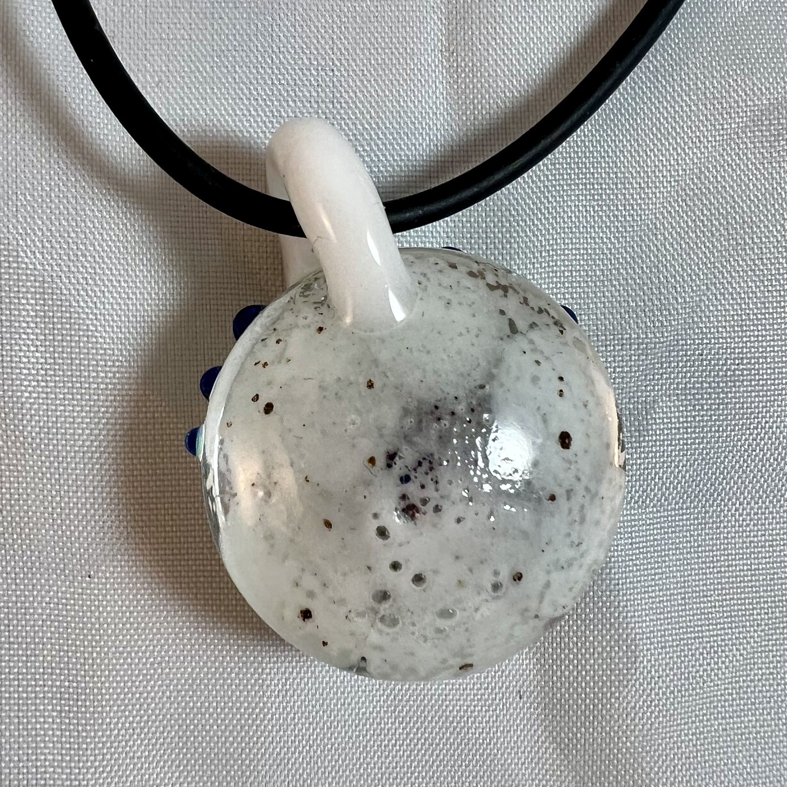 Blown Glass Art Pendant Blooming Flower Green Blue 3D Murano Lampwork Nacklace