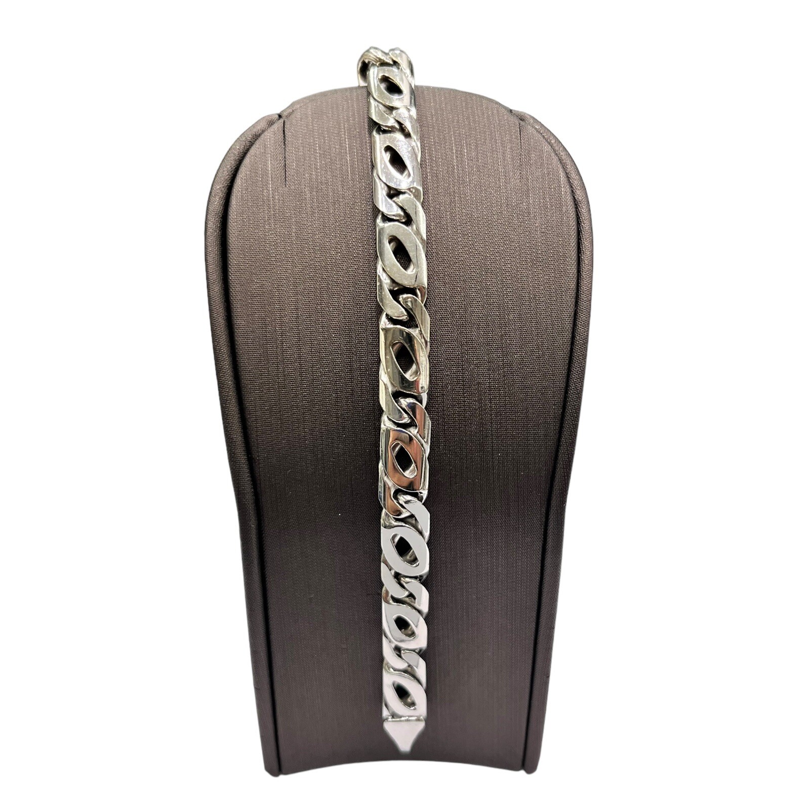 9ct 9k White Gold Birdseye Link Bracelet 35.19 Grams 22.5cm 8mm Wide Brand New