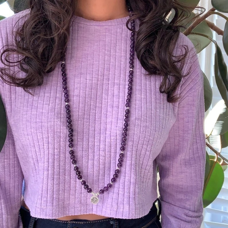 Amethyst 108 Mala Bead Prayer Healing Crystal Necklace Bracelet Talisman Gifts