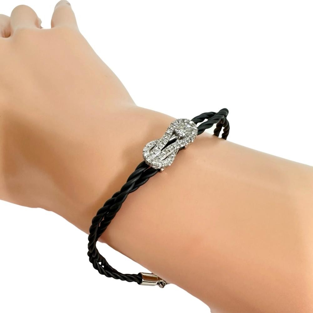 Magnet type diamond 0.20/0.27 ct bracelet K18WG white gold/black string 5.7g…