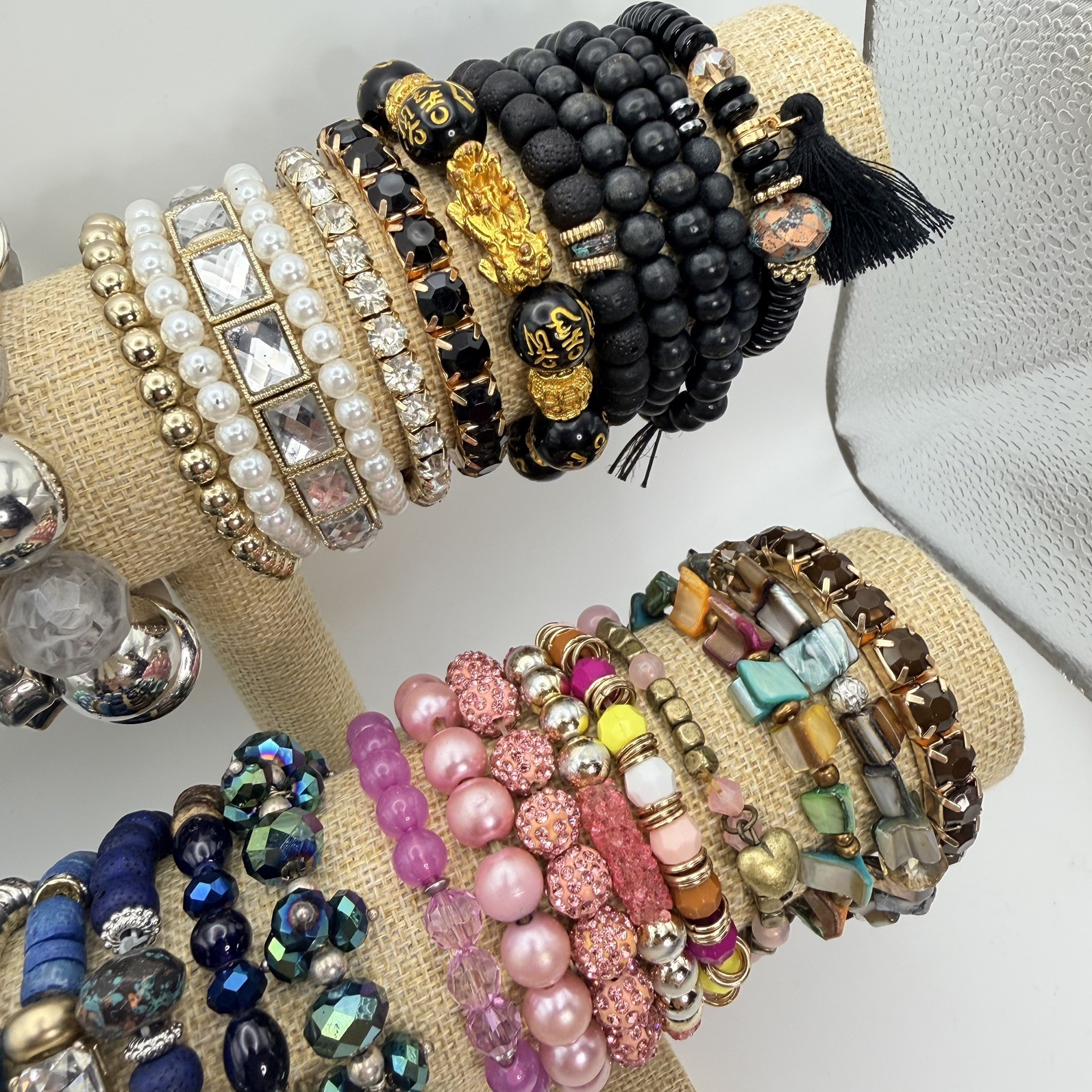 Vintage To Now Stretch Bracelets Mixed Beaded Glass Rhinestone Boho Bundle