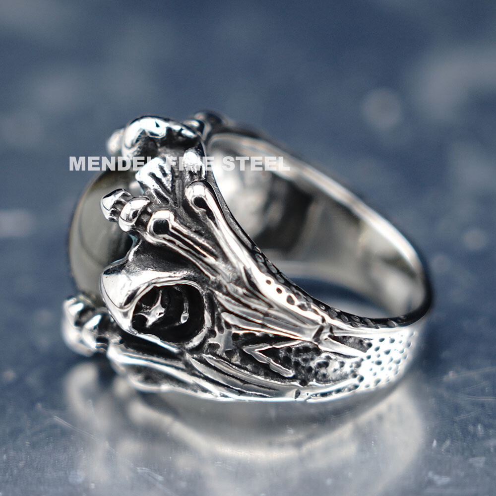 MENDEL Cool Mens Stainless Steel Dragon Claw Blue Evil Eye Eyeball Ring Sz 7-15
