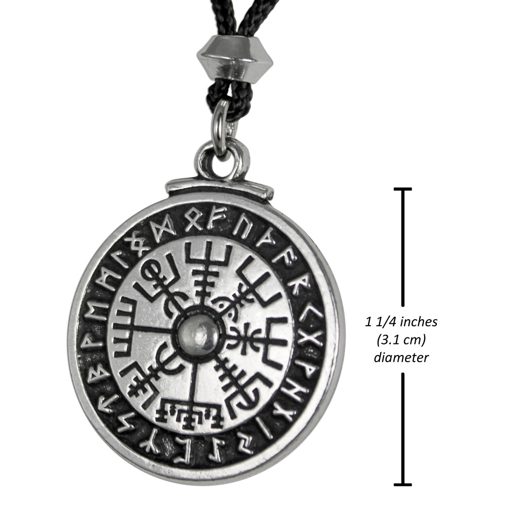 Pewter Viking Necklace Compass Pendant Rune Stave Icelandic Norse Jewelry
