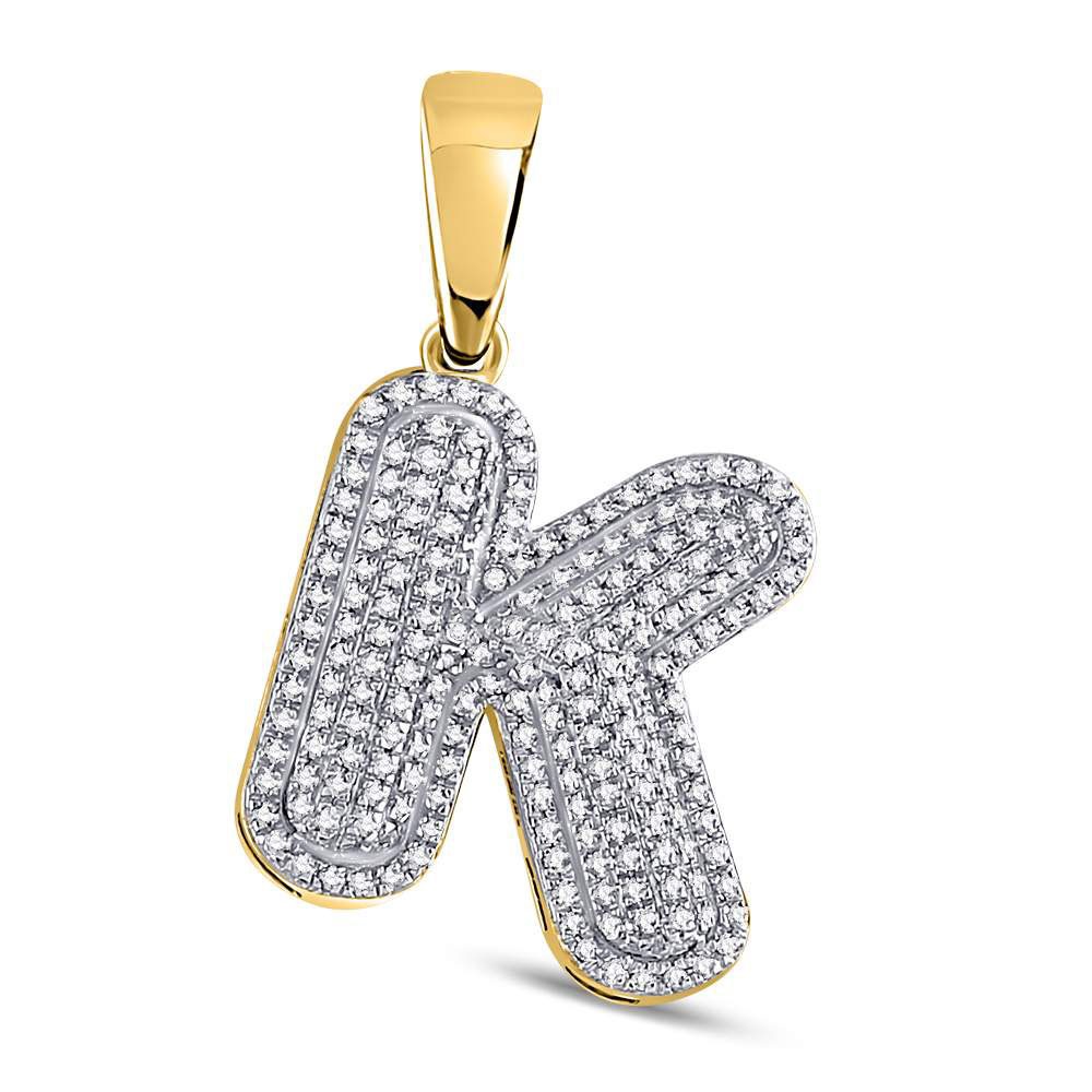 10kt Yellow Gold Mens Round Diamond Letter K Bubble Initial Charm Pendant 5