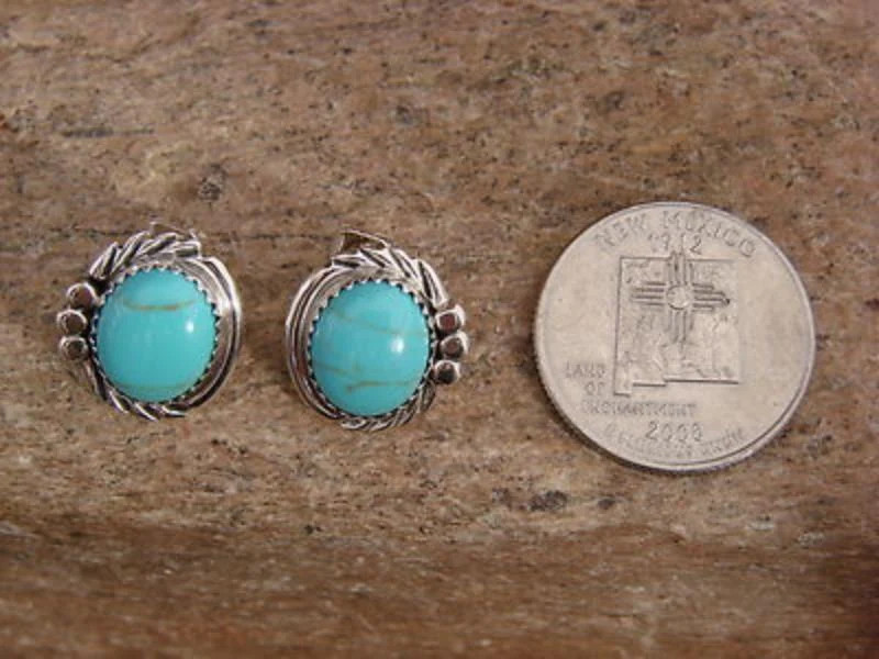 Navajo Indian Sterling Silver Turquoise Post Earrings by Delores Cadman