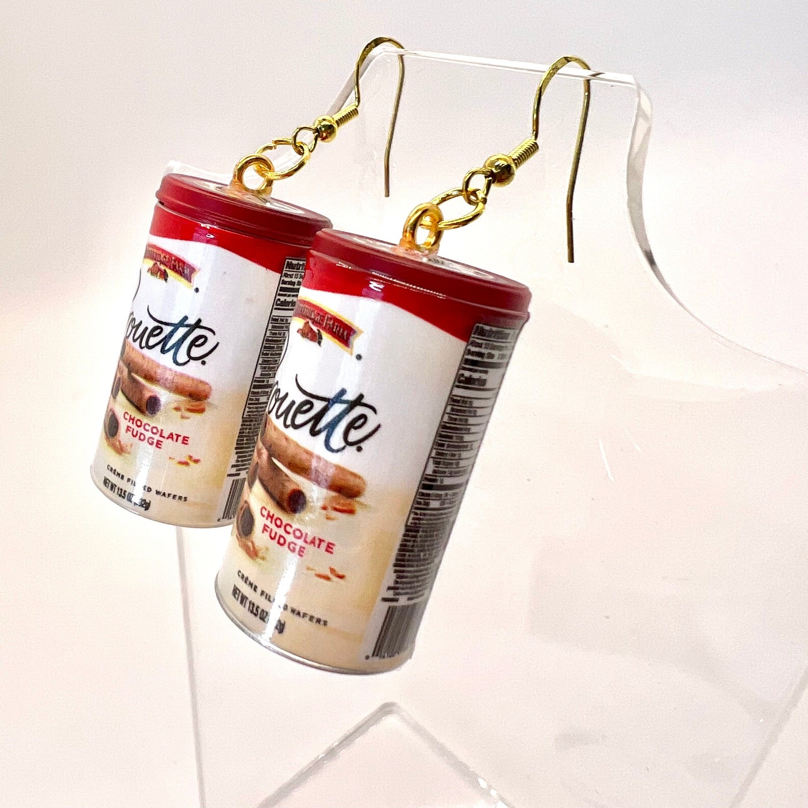 Pirouette Cookie Earrings – Mini Wafer Snack Dangles – Retro Foodcore Cute