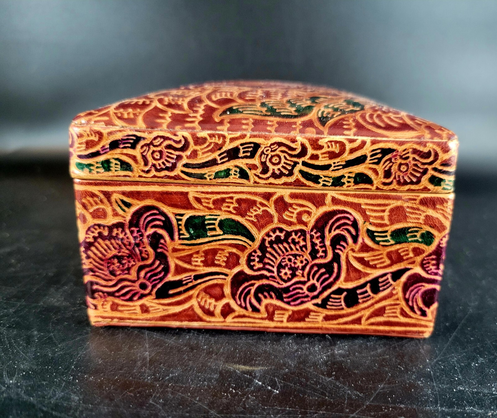 Handcrafted Sheepskin Leather Jewelry Box 4in Wide 2.8in Height