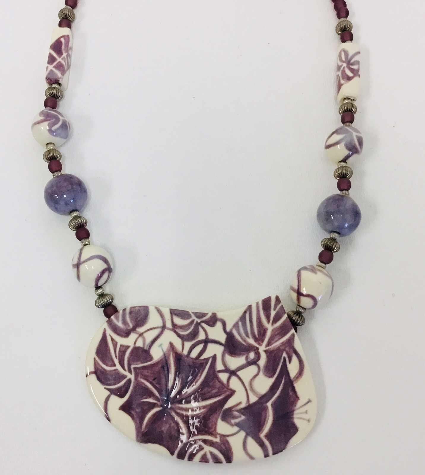 Handmade Porcelain NECKLACE By Elka LAVENDER JY 01