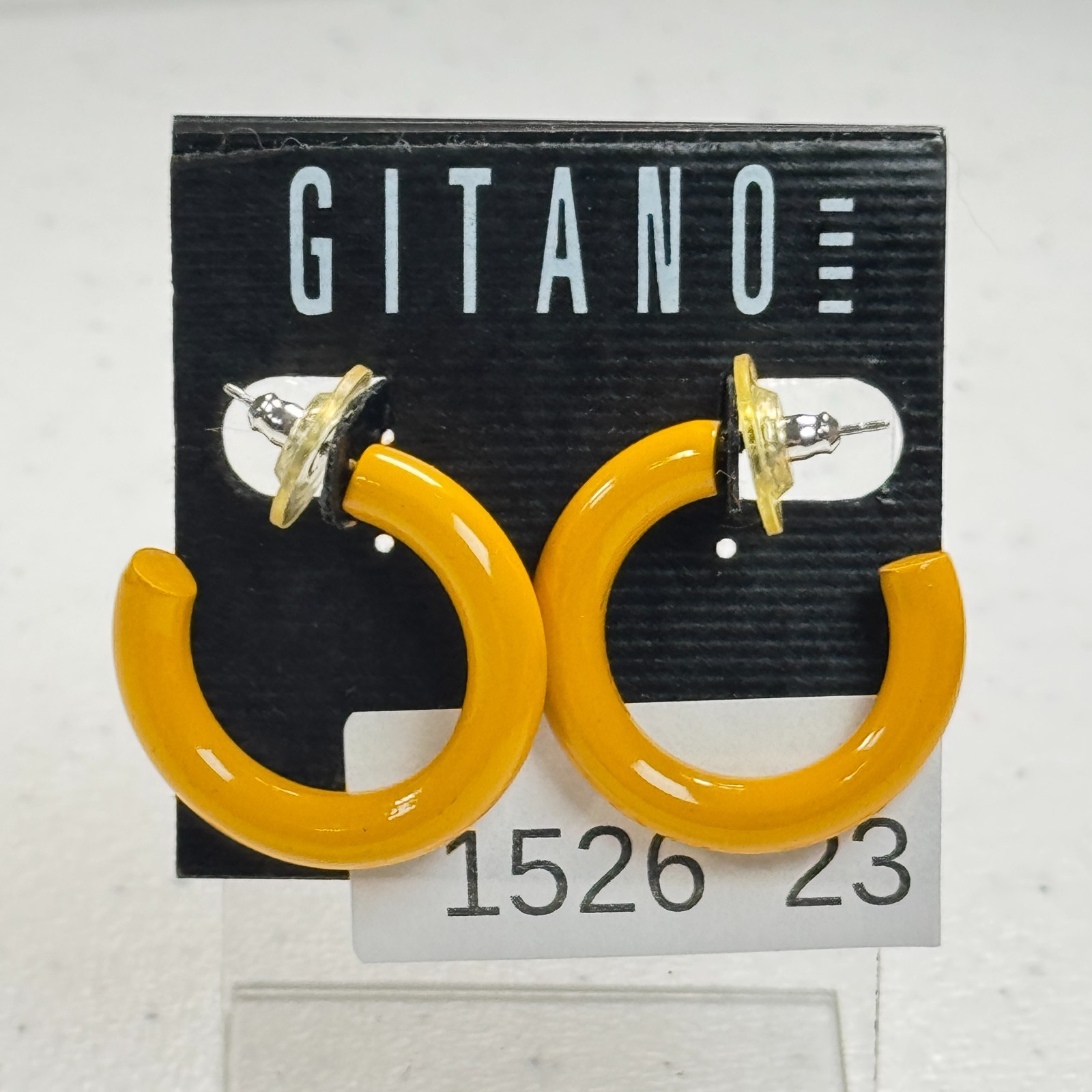 Vintage Pierced Earrings Gitano Mustard Yellow Enamel Chunky Hoop Statement 90s