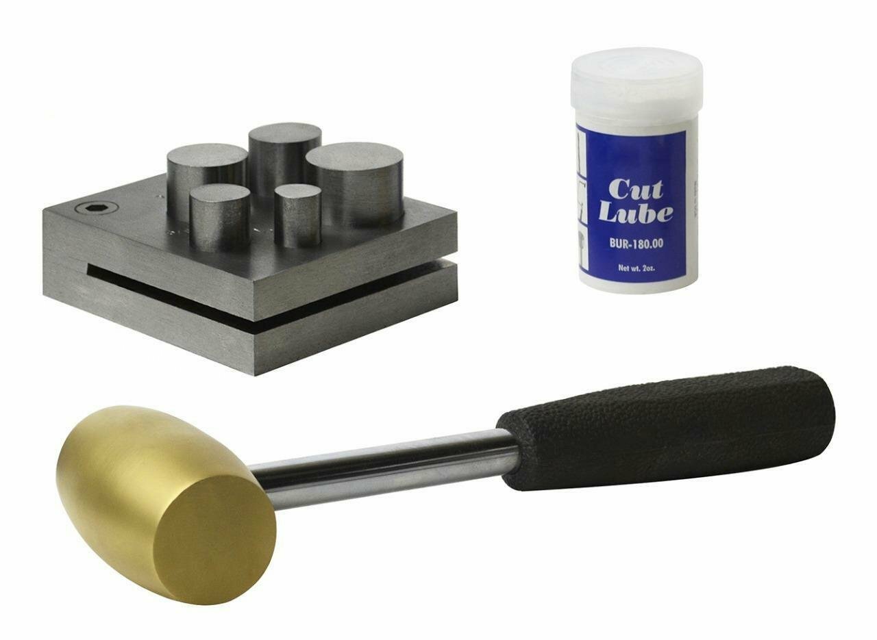5 PIECE METAL DISC CUTTING KIT WITH HAMMER PUNCHING COPPER BRASS DISC ROUNDS