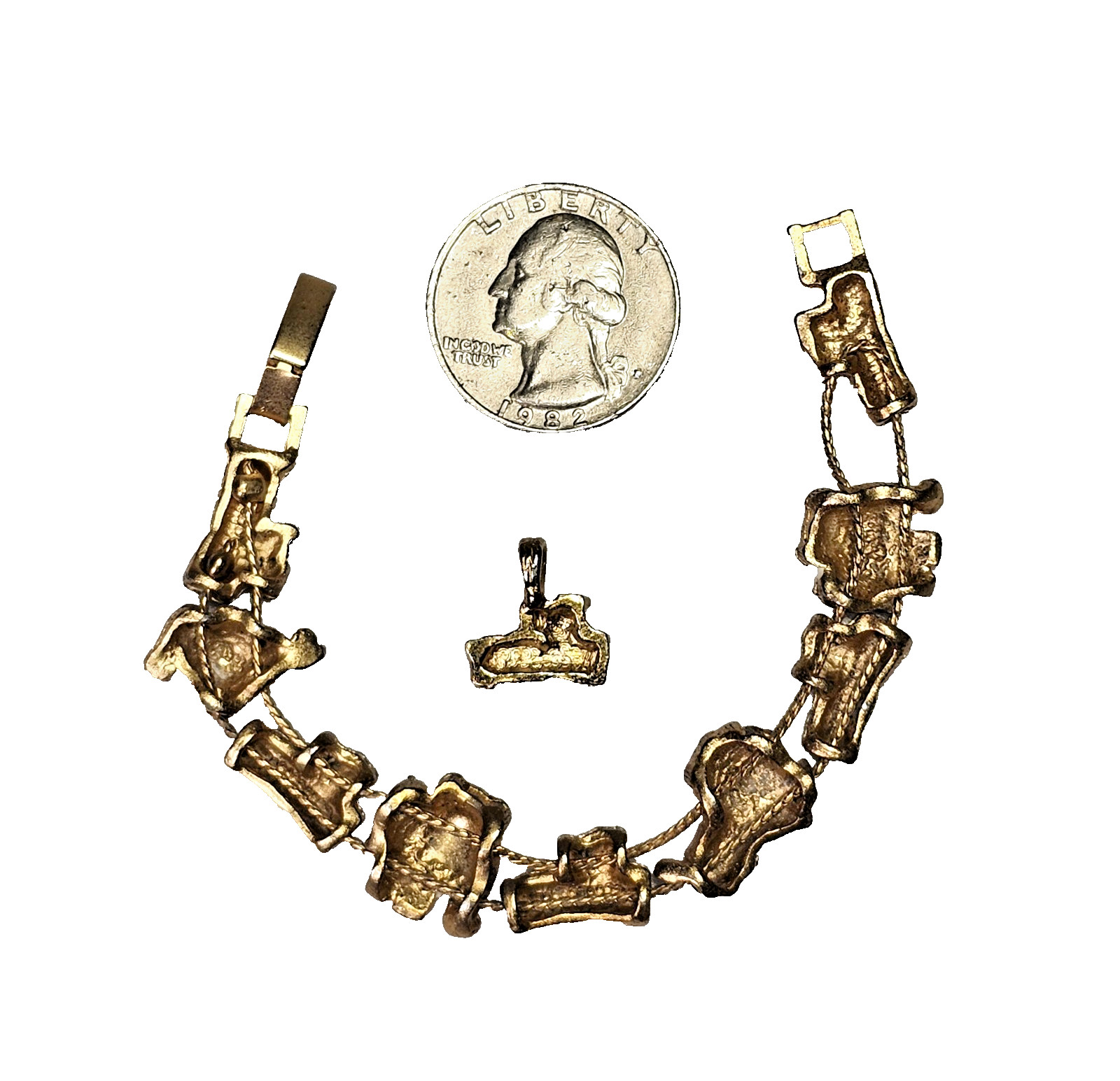 VTG I Love Beanies Pendant & 6 Inch Bracelet Set Gold Tone & Enamel