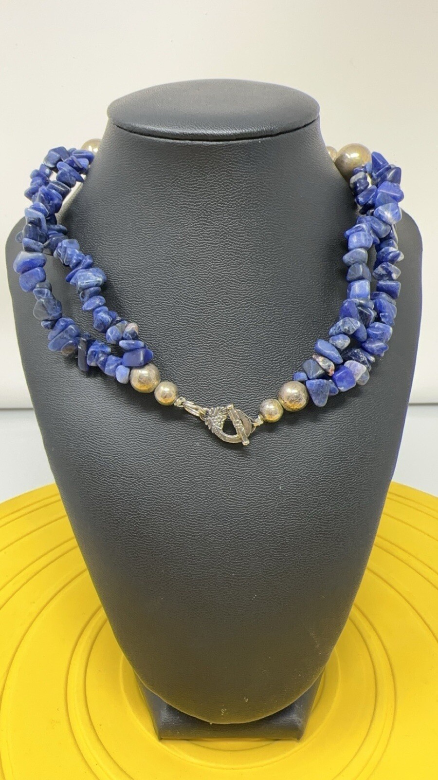 Sterling silver choker and Lapis genuine Stone 114g 18 In