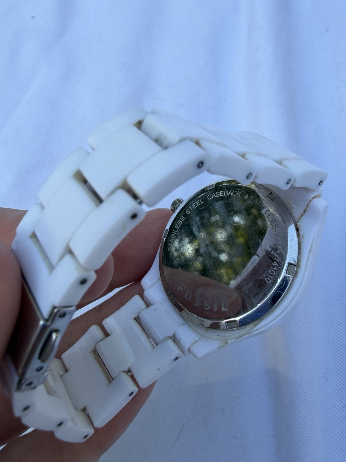 Fossil Stella ES1967 Women’s White Resin Watch Multifunction Crystal Bezel 37mm