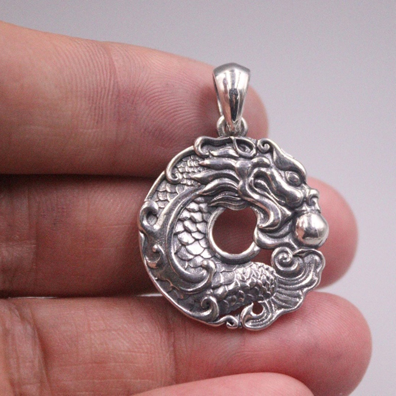 S925 Sterling Silver Pendant For Men Dragon Play Bead Vintage Silver Pendant