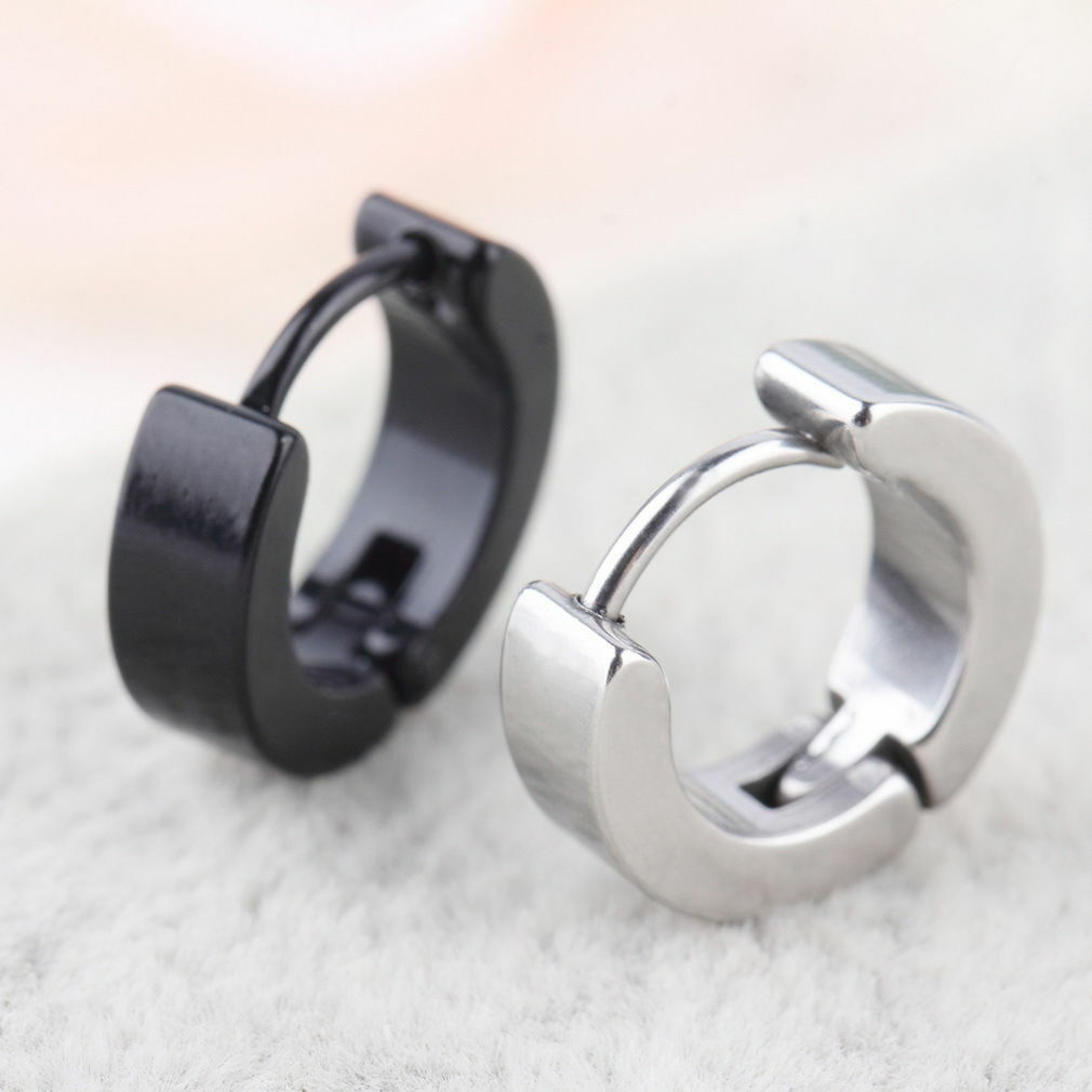 1Pair Punk Mens Women Stainless Steel Hoop Huggies Ear Stud Earrings Gothic US