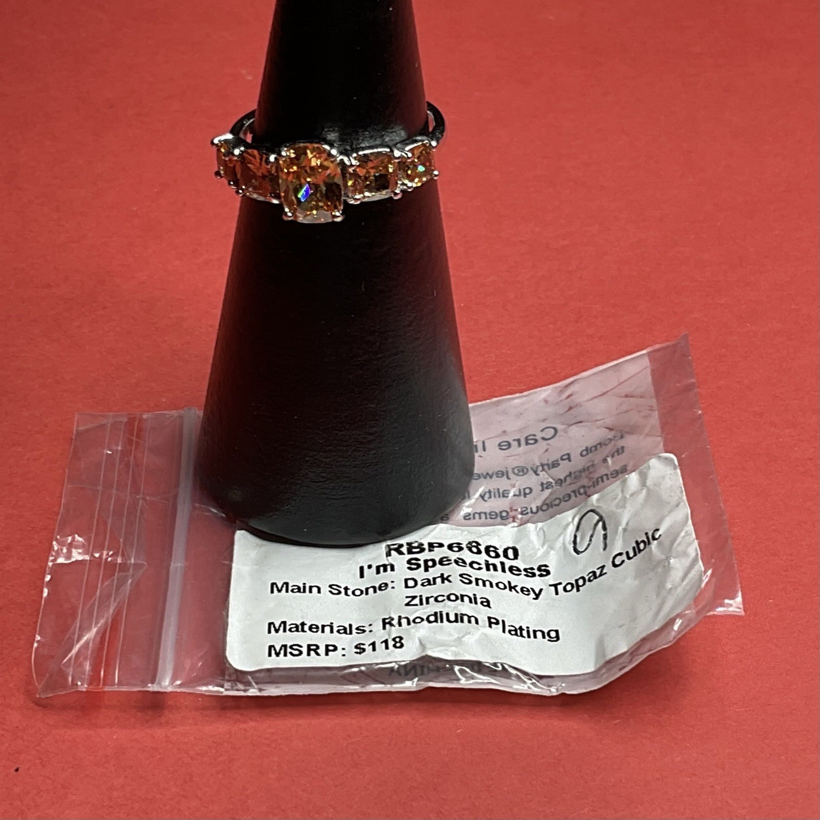 Bomb Party RBP6660 “I’m Speechless” Cubic Zirconia on Rhodium Size 9 Ring NWT