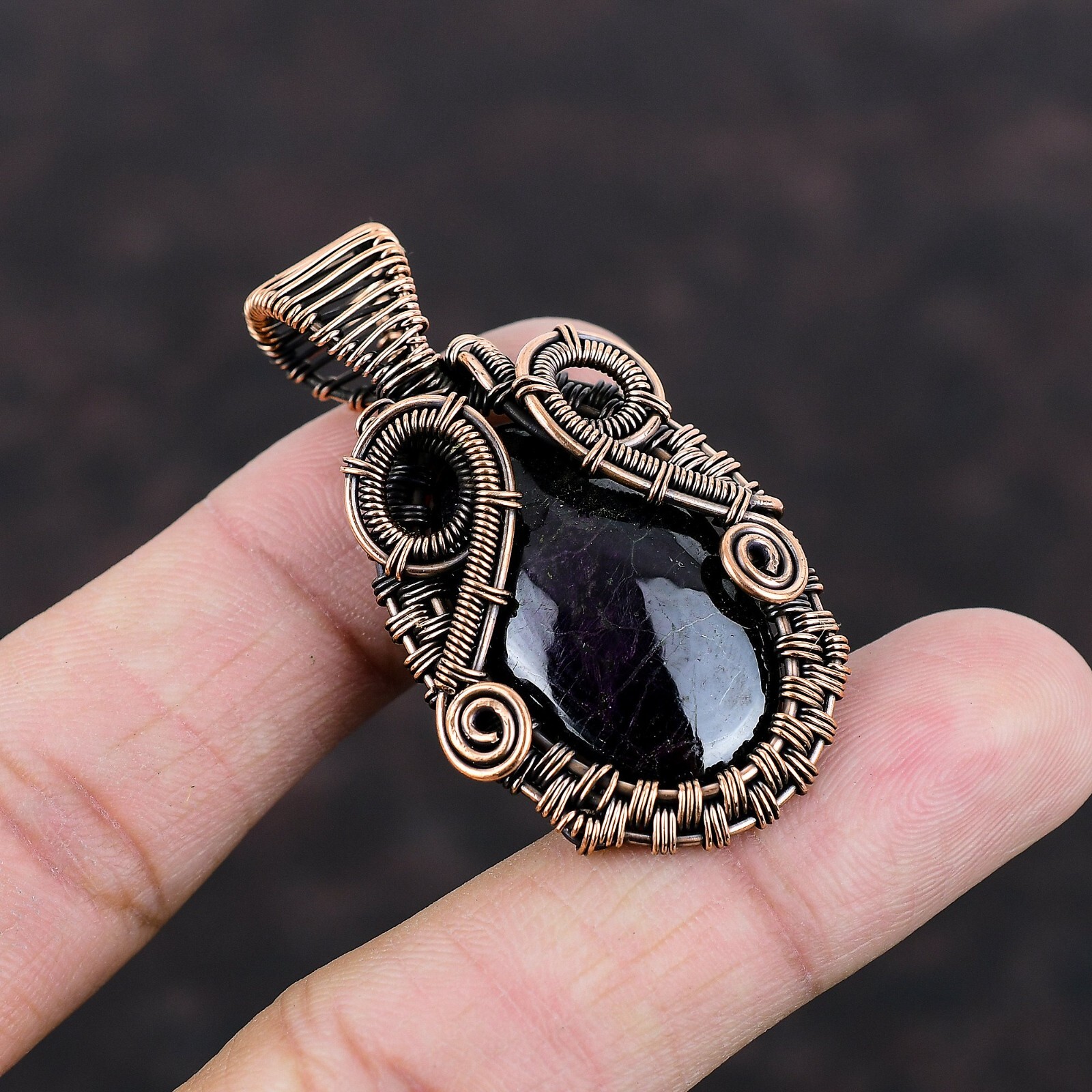 Women Day Gift Sugilite Wire Wrapped Pendant Handcrafted Copper Ethnic 1.97″