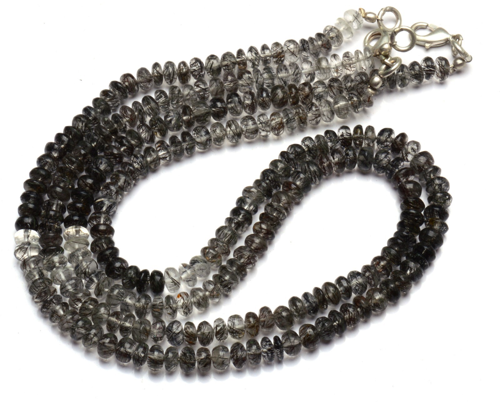 Natural Black Rutile Quartz Gem Smooth 5MM Approx. Rondelle Beads Necklace 16″