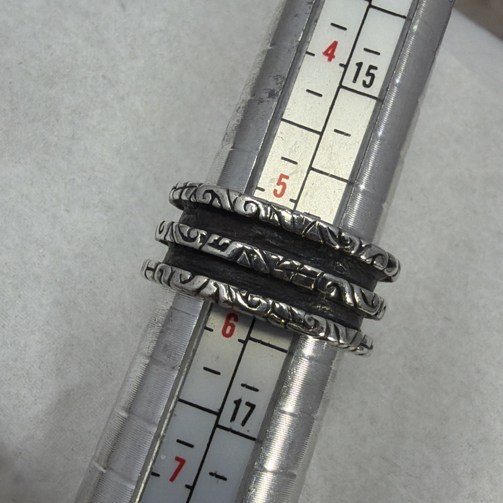 Versani Sterling Silver 925 KeyDesign Two Row 8.7MM Size 5.5 Oxadized Ring Band