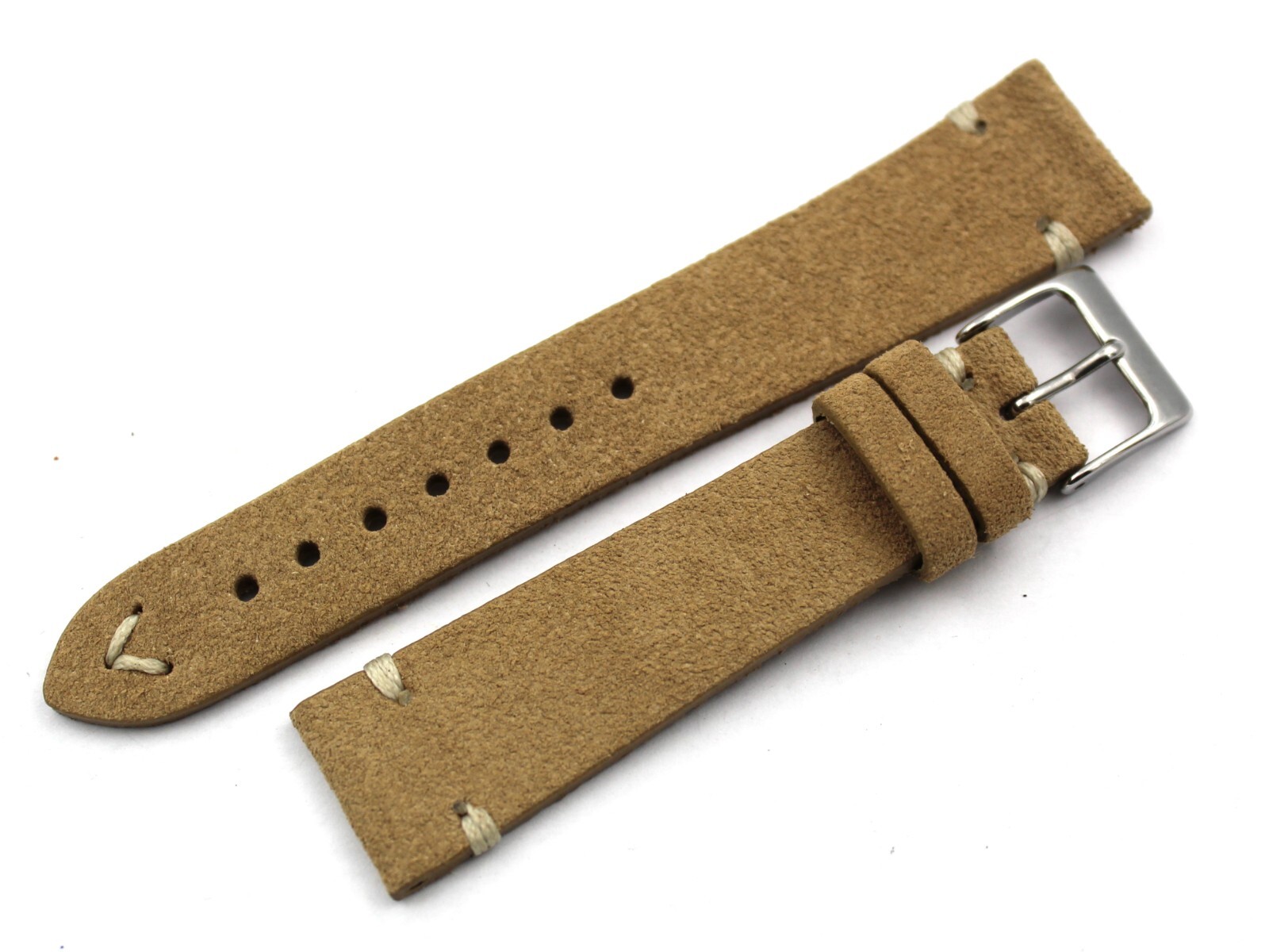 Beige Suede Leather Watch Strap Various Sizes Steel Pin Buckle
