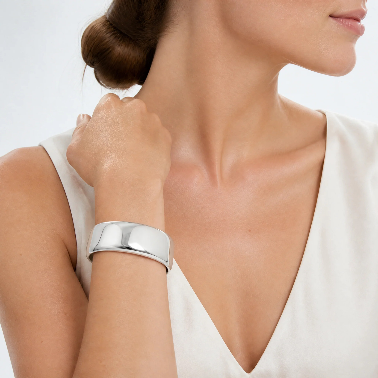 Sterling Silver Polished 25mm Domed Cuff Bangle