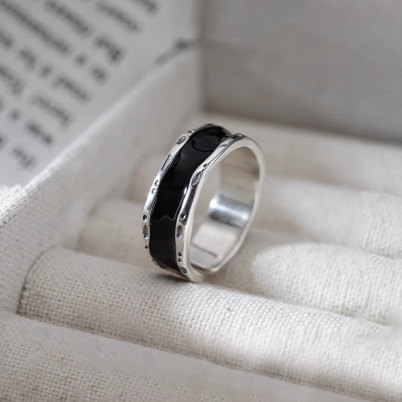 Women’s Black Glazed Ring Retro Adjustable Opening Fashion Ring Copper