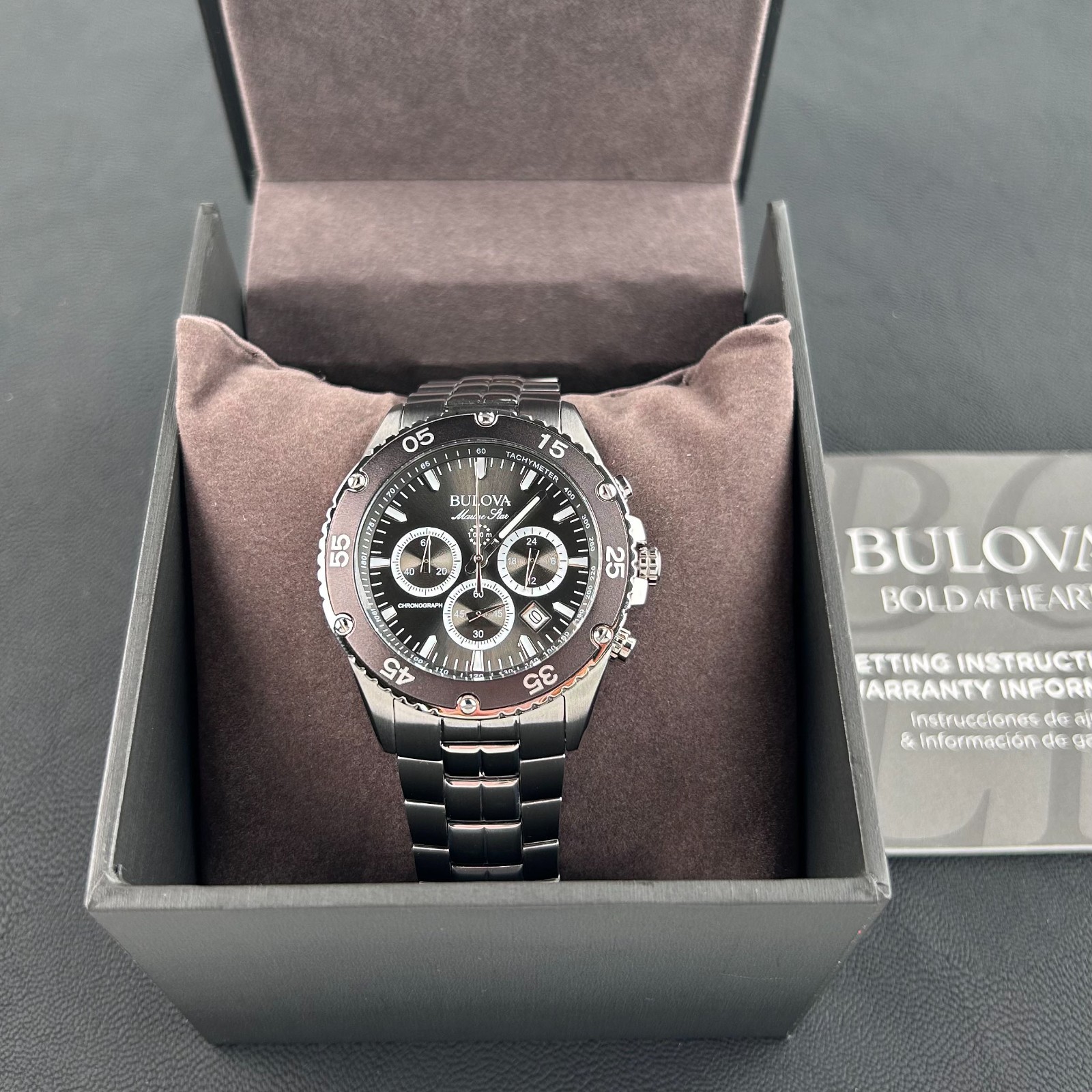 Bulova Classic Men’s Marine Star 98B401 Black Dial Chronograph Quartz Watch 41.5