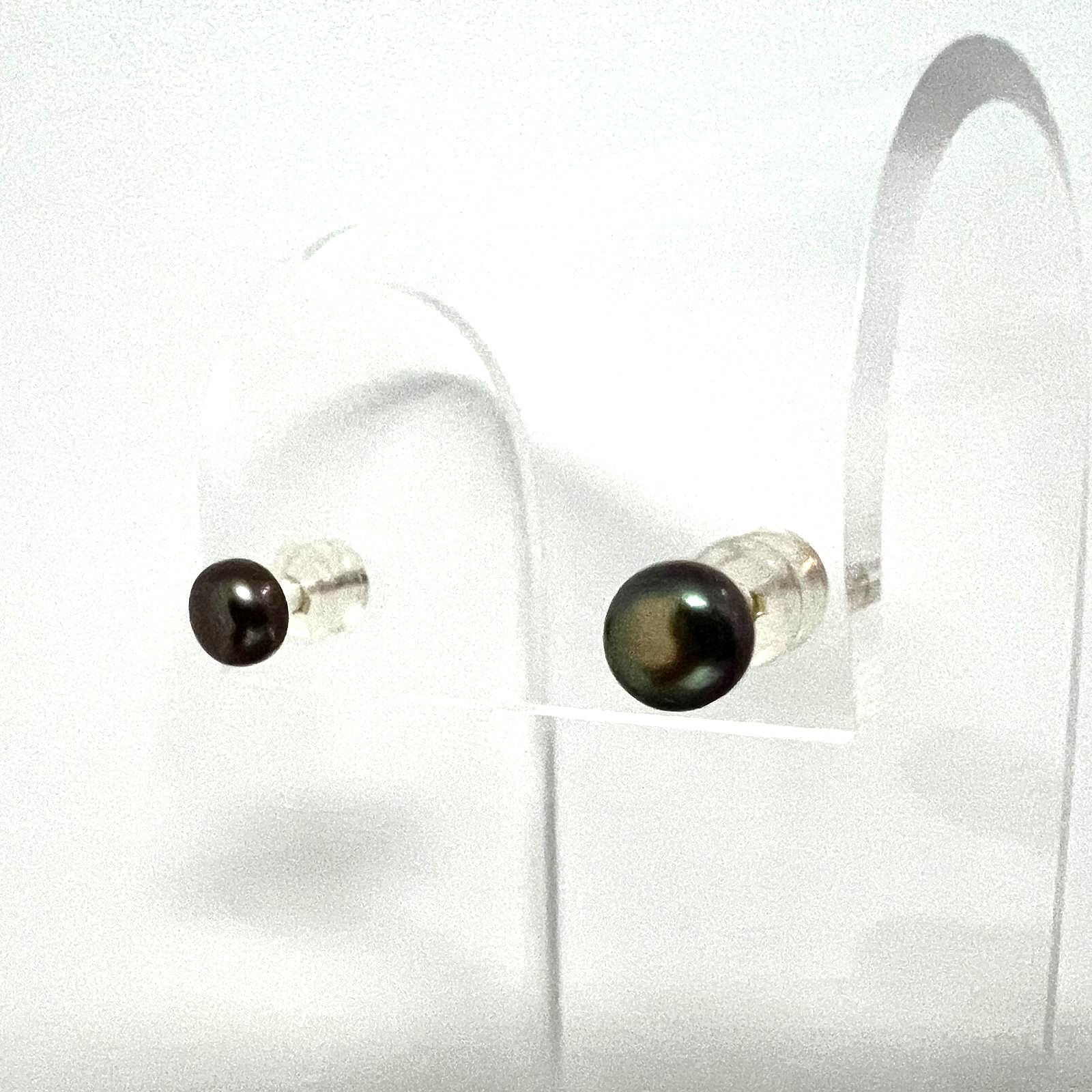 Tahitian Pearl Stud Earrings 375 Gold Genuine Italy AR Hallmarked Ladies Jewellery 6mm