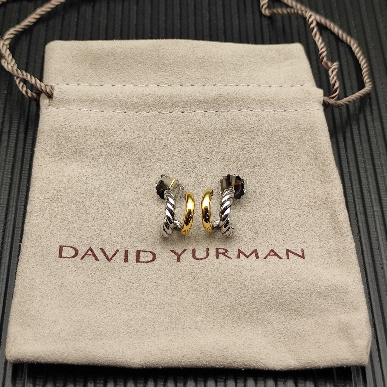 DAVID YURMAN Double Hoop Huggie Earrings Sterling Silver with 18K Gold, 13.5mm