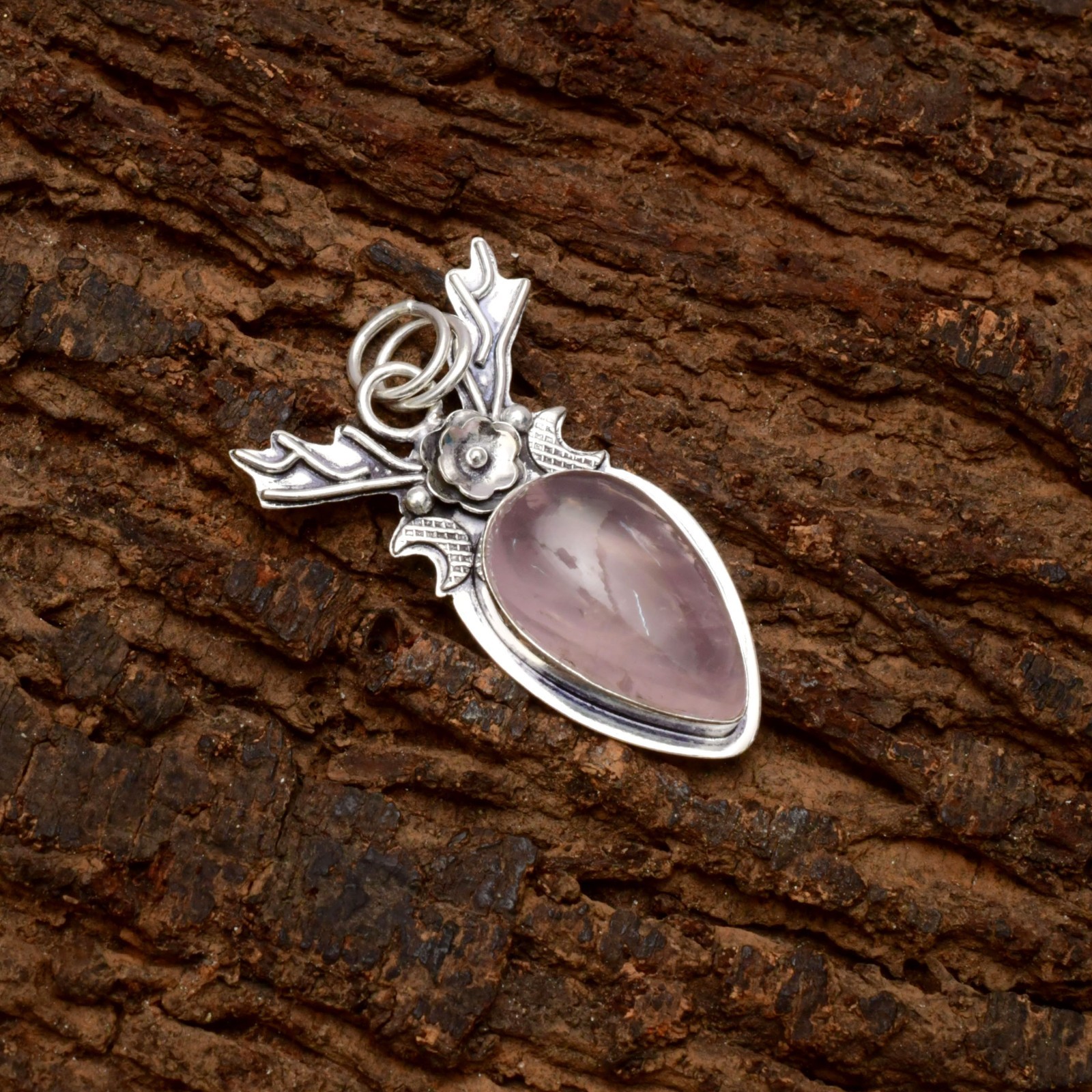 Rose Quartz Gemstone 925 Sterling Silver Jewelry Pendant 1-2″